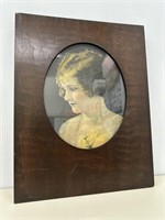 Antique Framed photograph of woman holding flowers