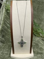 24’’ Sterling Chain & Multi-Gemstone Cross Pendent