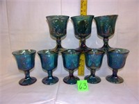 8 blue iridescent goblets