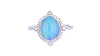 Ethiopian Opal & Diamond 14k White Gold Ring