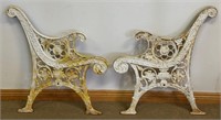 ORNATE ANTIQUE HEAVY CAST IRON GARDEN BENCH ENDS