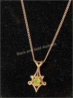 14K Gold Necklace & Green Gem Pendant