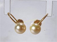 14K Gold & Pearl Screw On Earrings