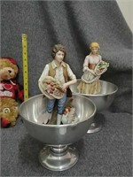 Set of vintage fruit bowls & bonus statues