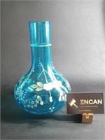 Bohemain Turquoise Blue Enemal  Glass Caraffe Vase