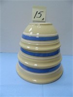 Set of (3) Nesting Blue Banded Oven Ware Mixing -