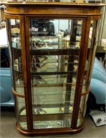 Furniture Walnut Curved Glass Curio Cabinet