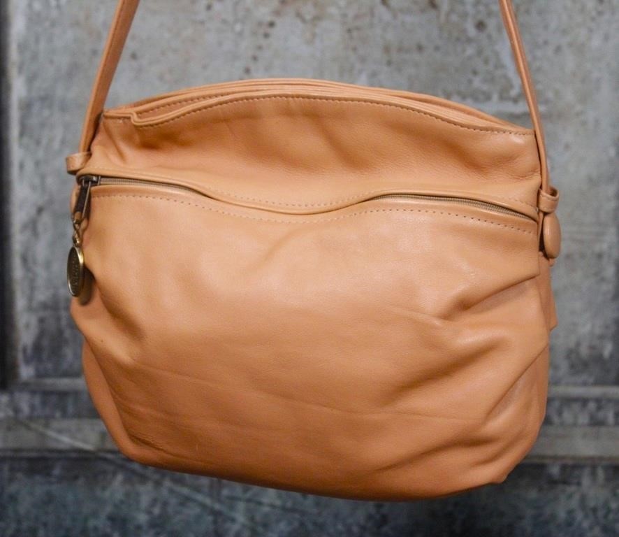 A Stone Mountain Leather Handbag in camel colored