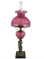 Cranberry Hobnail Glass Lamp Figural Base 29.5" T