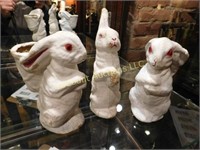 3 paper mache Easter rabbit candy containers