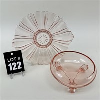 Pink Depression Footed Bowl & Plate