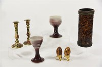 Painted Candle Sticks, Wooden Eggs, Candle