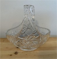 Vintage Crystal Clear Cut Glass Basket With Handle