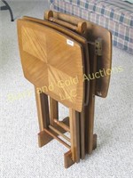 Set of 3 wooden TV trays with rack