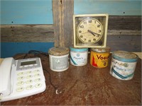 VINTAGE TOBACCO CANS & WORKING CLOCK