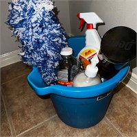 Assorted Cleaning Supplies, Bucket, Duster