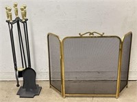 Metal Fireplace Tools and Screen