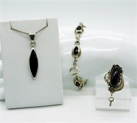 (3) Sterling Onyx Jewelry Set