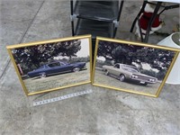 lot of 2 vintage car framed pictures