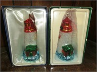 2 glass lighthouse ornaments w/boxes