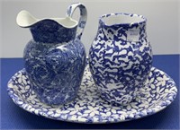 Pier 1 Imports , Tray , 2 Pichers in Blue /White