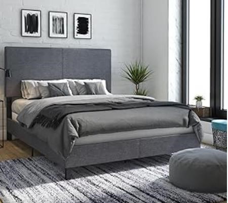 DHP Janford Upholstered Bed, Queen, Gray Linen