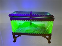 Antique green uranium glass trinket jewelry box