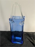 13 inch Blue Glass purse vase