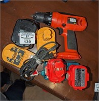 Black & decker drill, asst'd batteries & chargers