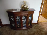 SMALL CABINET AND DECOR, LOCATED UPSTAIRS
