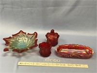 Lot with 4, red glass decorative display pieces, o