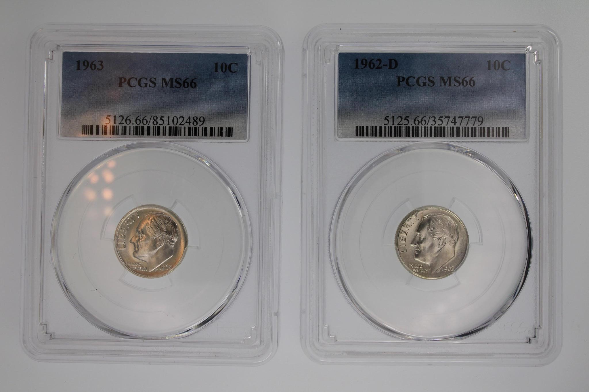 1962-D, 1963 Dime PCGS MS66 Pack of 2