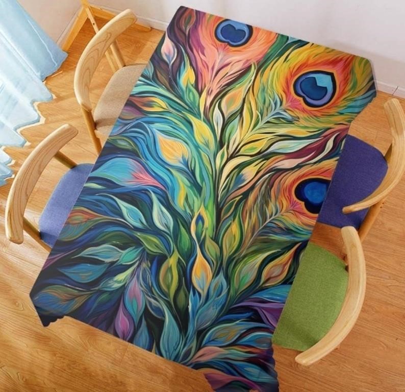 (New)SOPIYRIO Modern Feather Tablecloth Table