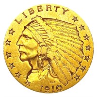 1910 $2.50 Gold Quarter Eagle NEARLY UNCIRCULATED