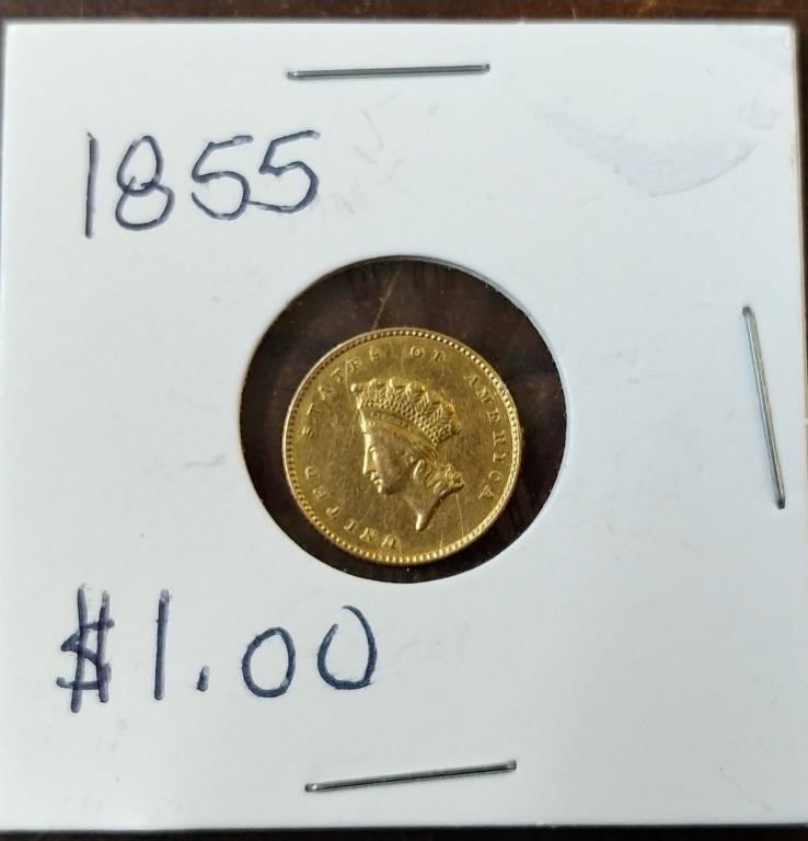 1855 US GOLD DOLLAR $1 (JEWELRY DAMAGE REVERSE)