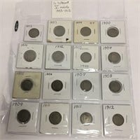 16 Different V Nickels 1893-1912