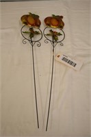 Pair of Fall/Halloween Metal Pumpkin Deco Stakes