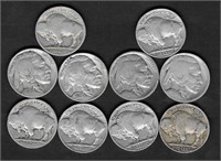(10) Buffalo Nickels, Vars. Yrs./Mints