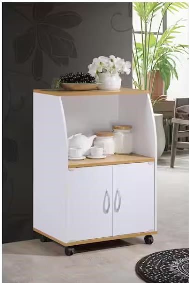 White Microwave Cart with Storage