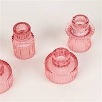 6 Pink Glass 3 Taper Candle Holders