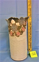 lg. pottery vase w/cut out flower decor (veverka)
