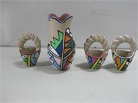 Four Painted Pottery Items Tallest 5.25"