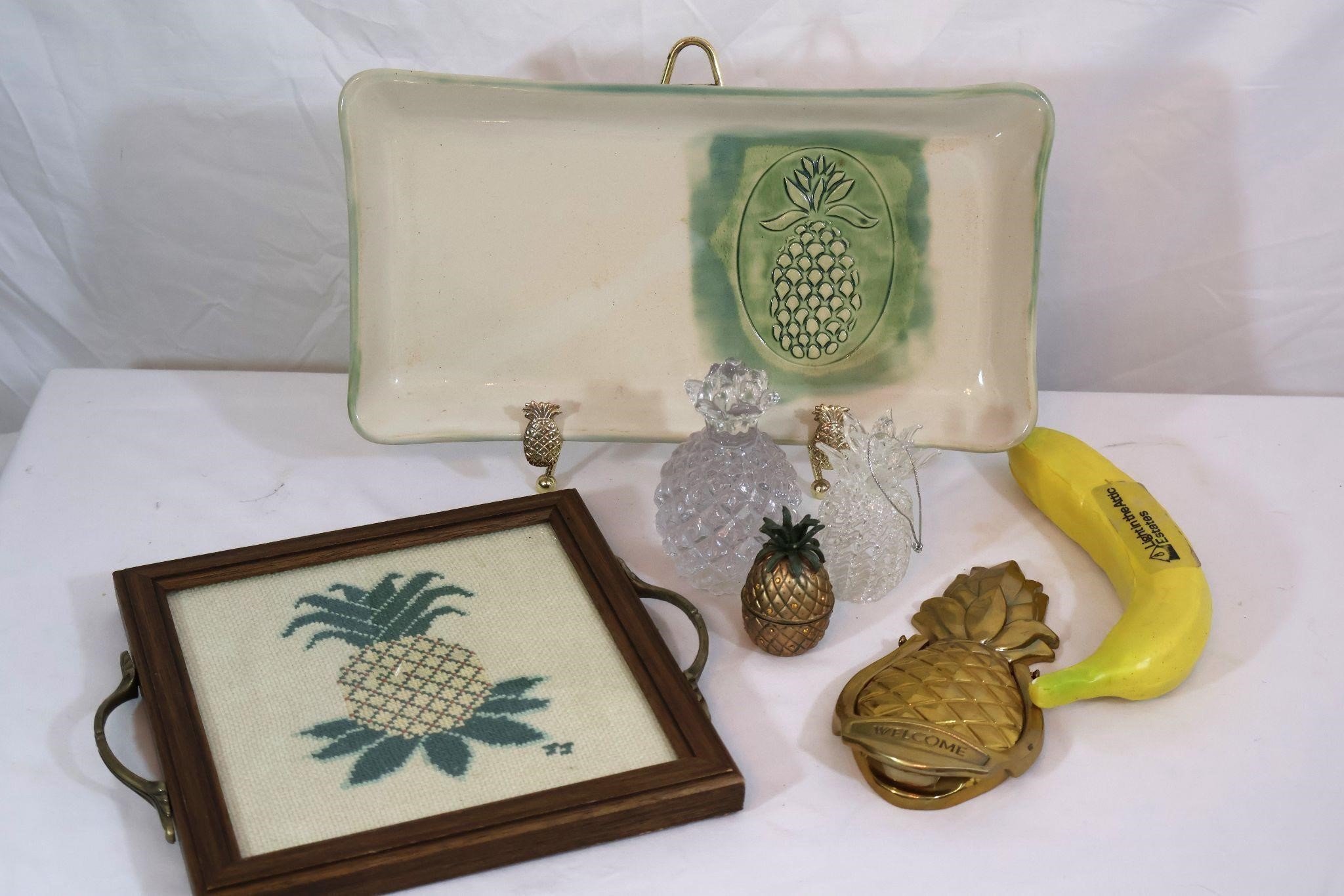 Art Pottery Pineapple Tray, Spun Glass Ornament+++