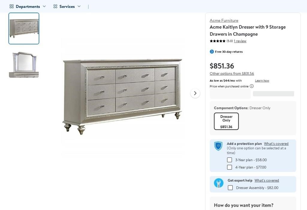 N7137  Acme Kaitlyn Dresser, 9 Drawers, Champagne