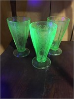 Uranium glass: 3 tall goblets