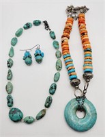 (U) Turquoise and Spiny Oyster Necklaces (15" and