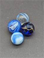 Lot Of 4 Blue Tinted Marbles