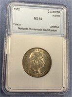 1912 Austrian Silver 2 Corona MS 64 by NNC