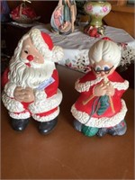 Vintage ceramic Santa and Mrs. Claus. 9" h