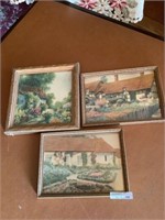 3 antique cottage framed prints 7.5"w